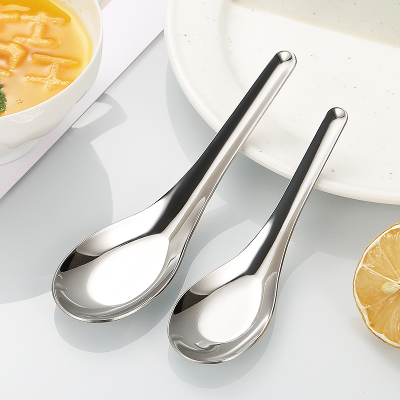 304 Stainless Steel Spoon Chinese Spoon Household Flat Spoon Golden Soup Spoon Student Canteen Eating Spoon