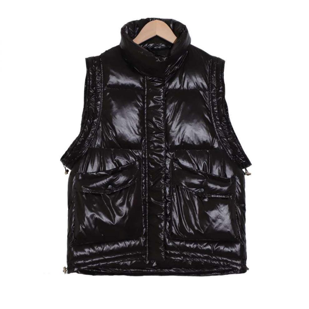 站2020新款宽松韩版羽绒抽绳亮面马甲女仿白鸭绒外穿背心潮