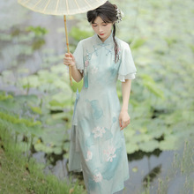 原创设计青荷短袖中国风lolita改良旗袍连衣裙8619
