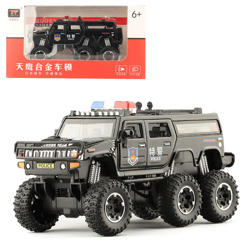天鹰1:32六轮悍马大脚越野警车声光开门合金汽车模型儿童玩具车