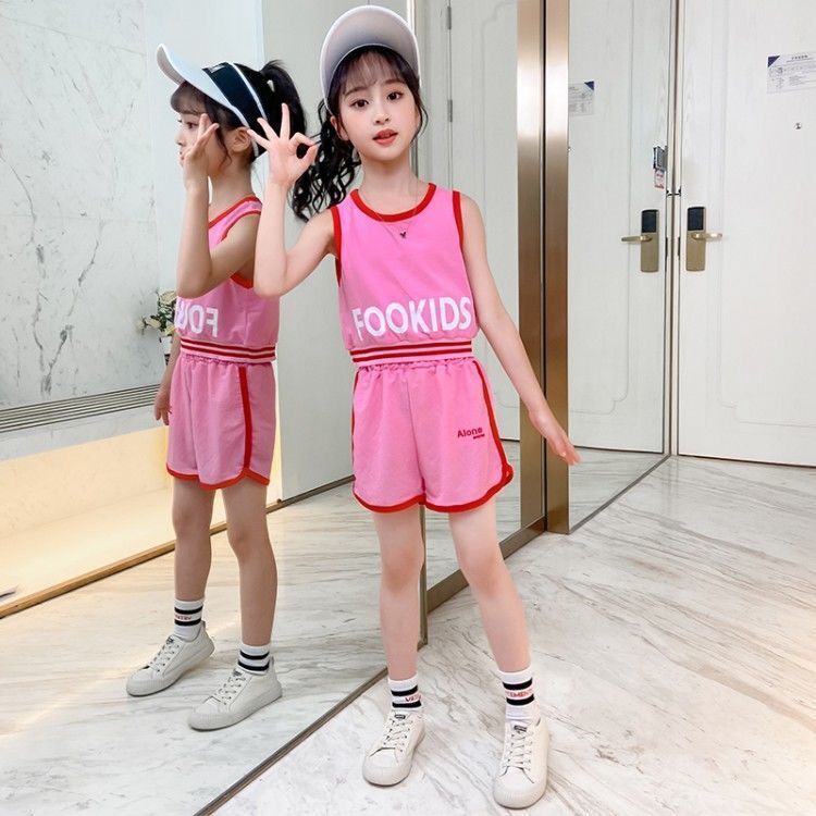 儿童背心套装短裤夏装2021新款中大童短款运动服小学生女孩两件套