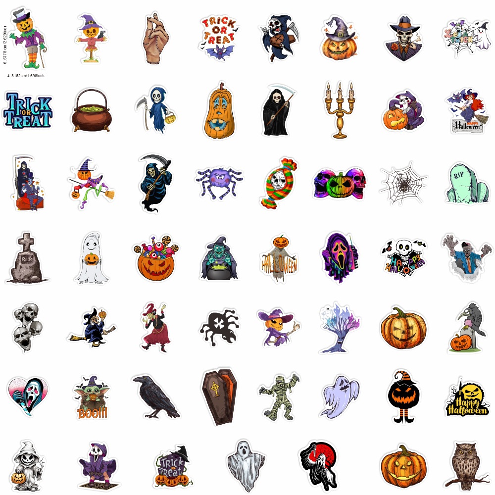 111张万圣节新款南瓜鬼屋糖果贴画行李箱笔记本装饰pvc防水贴纸