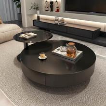 2024新款黑色岩板圆形大小圆茶几不锈钢轻奢高级感意式客厅设计师