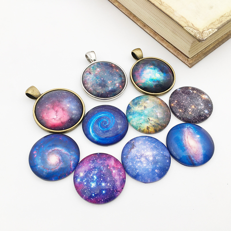 diy手工玻璃贴片 5个时光宝石水晶滴胶图片星空银河系 25mm圆形
