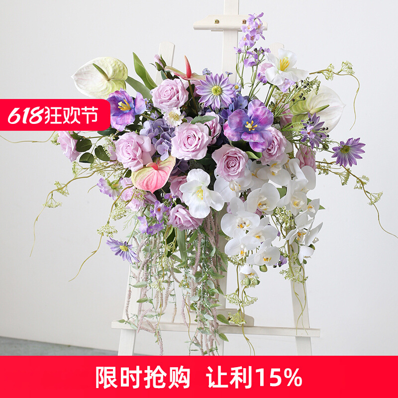 清新讲台花艺装饰主席演讲台桌花庆典开会桌面装饰挂花假花