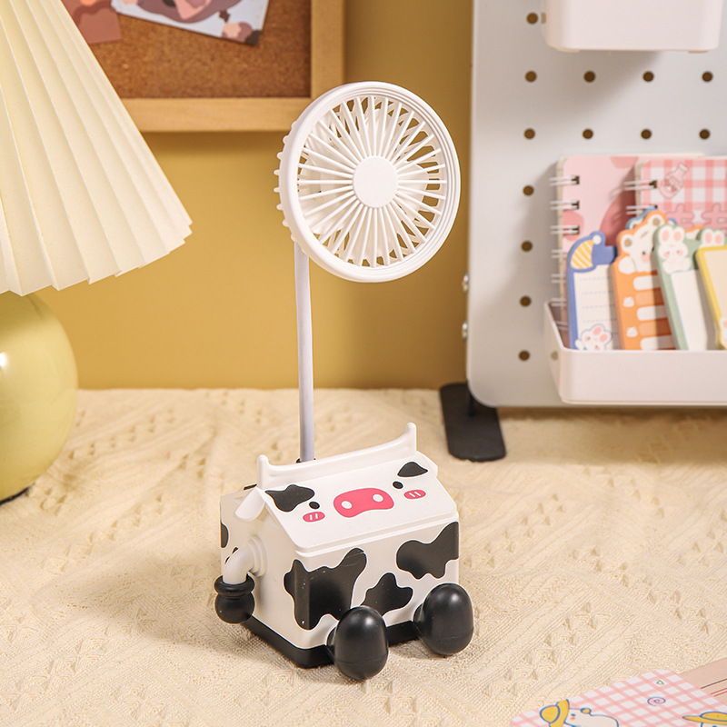 Milk Carton Desktop Mini Little Fan Portable Usb Rechargeable Small Electric Fan Cartoon Cute Ornaments Pen Holder