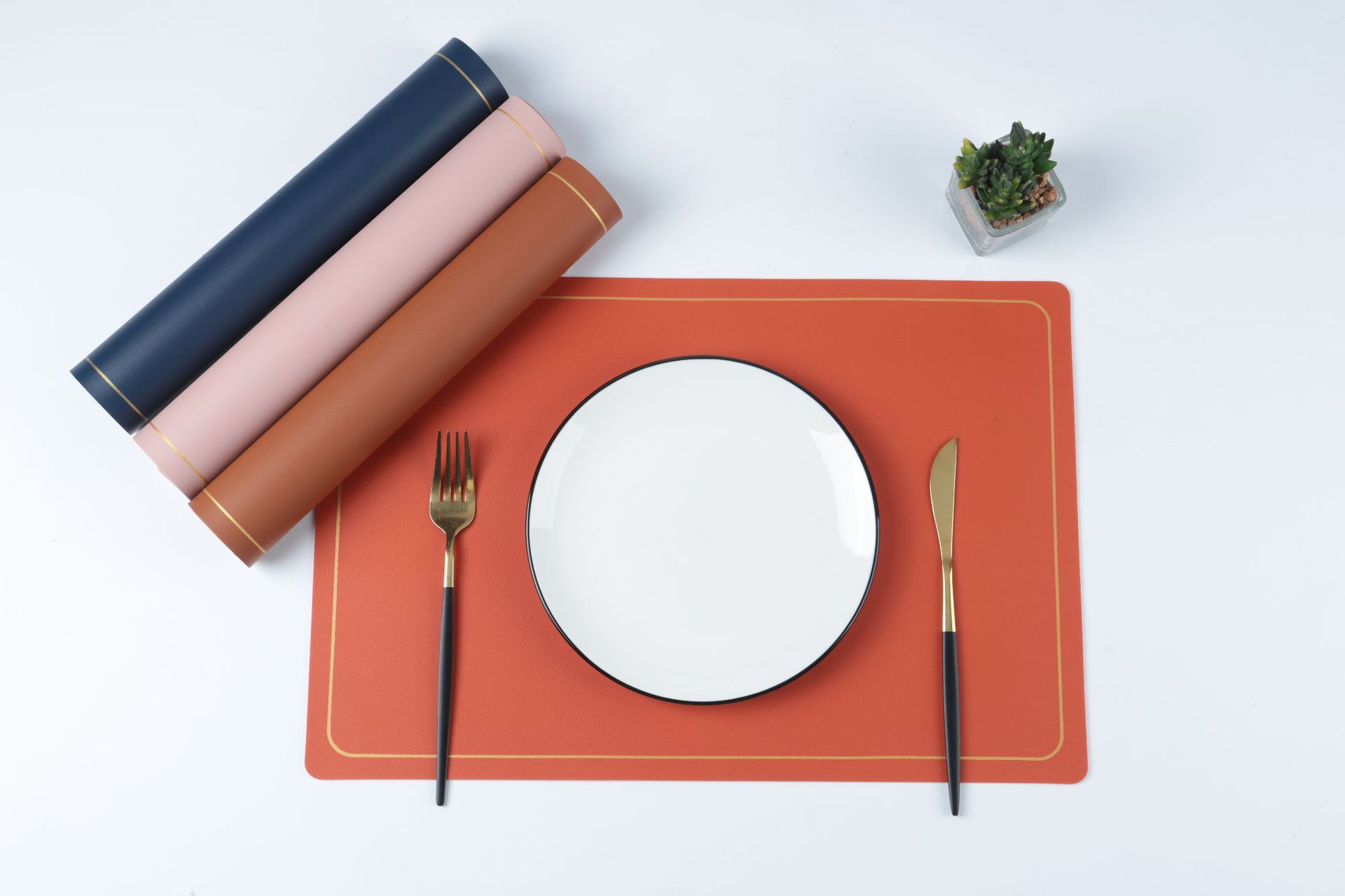 Nordic Rectangular Golden Edge Leather Placemat Waterproof Placemat Oil-Proof Western-Style Placemat Double-Sided Leather Placemat Table Mat Placemats