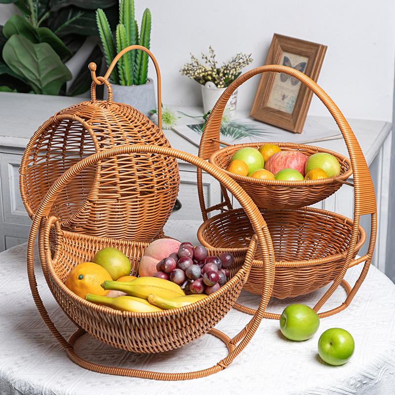 摇篮创意水果篮收纳干果盘仿藤编织篮家用零食盘糖果