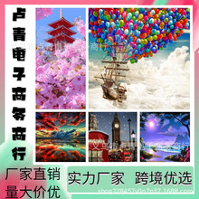 40*50大尺寸跨境批发风景建筑客厅书房成人数字油彩画黑白画布