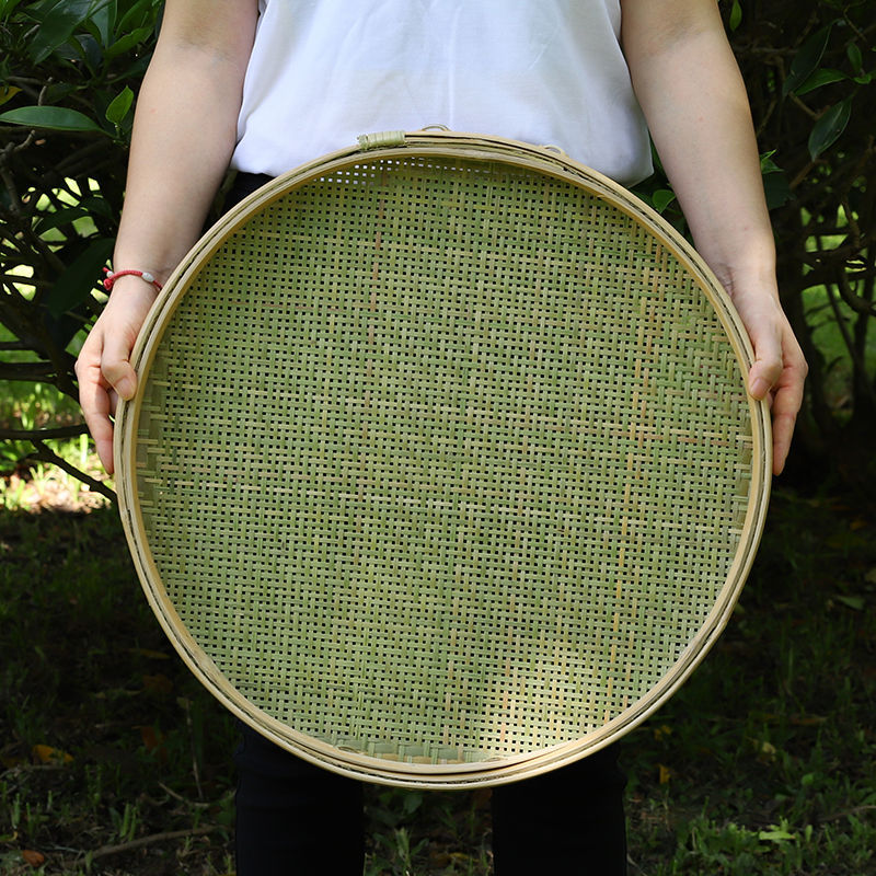 竹编晾晒圆簸箕有孔竹筛子绘画装饰竹匾家用无孔竹筲箕手工竹制品