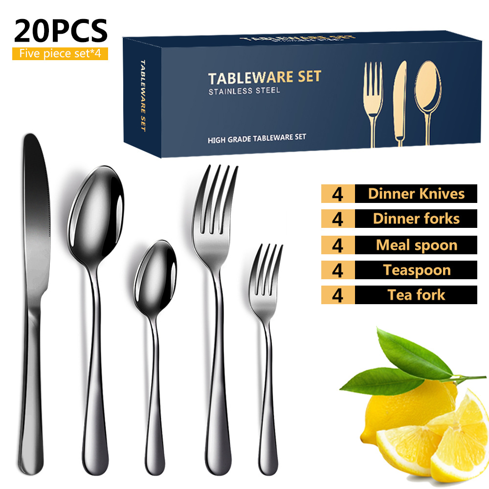 Cross-Border Amazon Hot Pattern Stainless Steel Tableware 5 Components 20-Piece Set Western Food/Steak Knife and Fork Spoon Kit