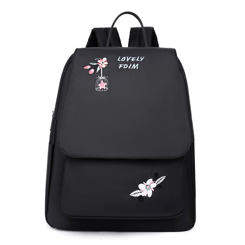 New Oxford Cloth High School Student Backpack Korean Style Flower Embroidery Schoolgirl's Schoolbag Large Capacity Flip Backpack