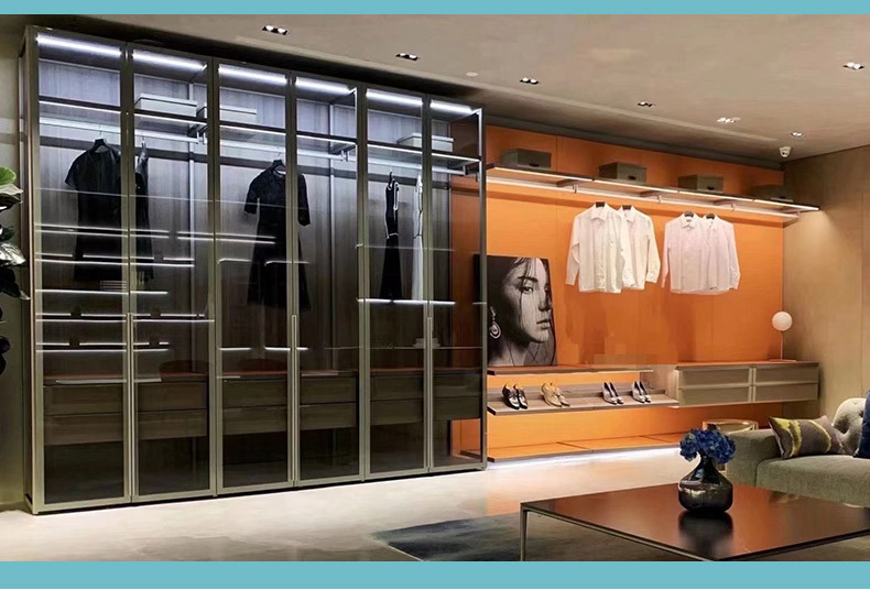 铝合金橱柜门酒柜门 博洛尼风格衣柜铝框门 简约窄边框家具玻璃门