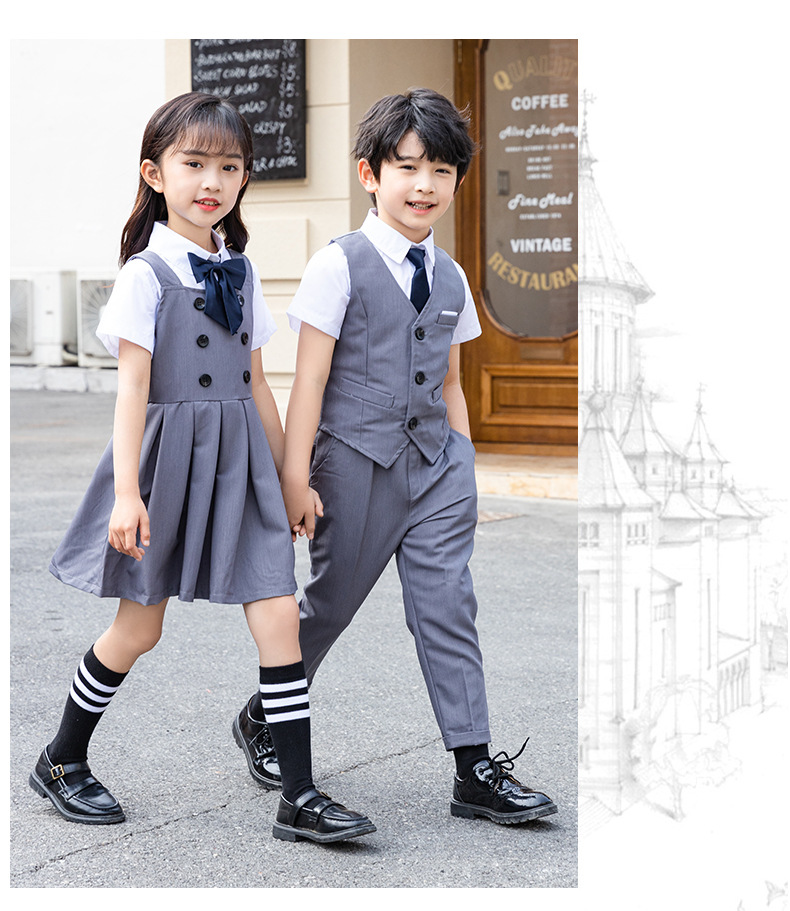 代发小学生校服套装夏季英伦风1到6年级春夏季班服马甲三件套