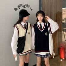 春秋套装女学生韩版宽松领带衬衣学院风针织马甲毛线外套两件套潮