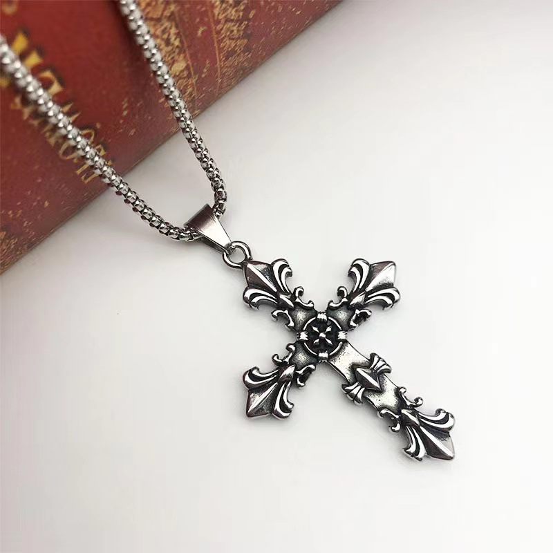 European-Style Long Cross Titanium Steel Necklace Retro Hip Hop All-Match Necklace Personality Sweater Chain Fashion Short Necklace
