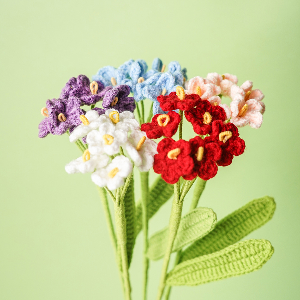 成品发货毛线花绣球勿忘我单支纯手工编织钩织仿真花节日礼物送人