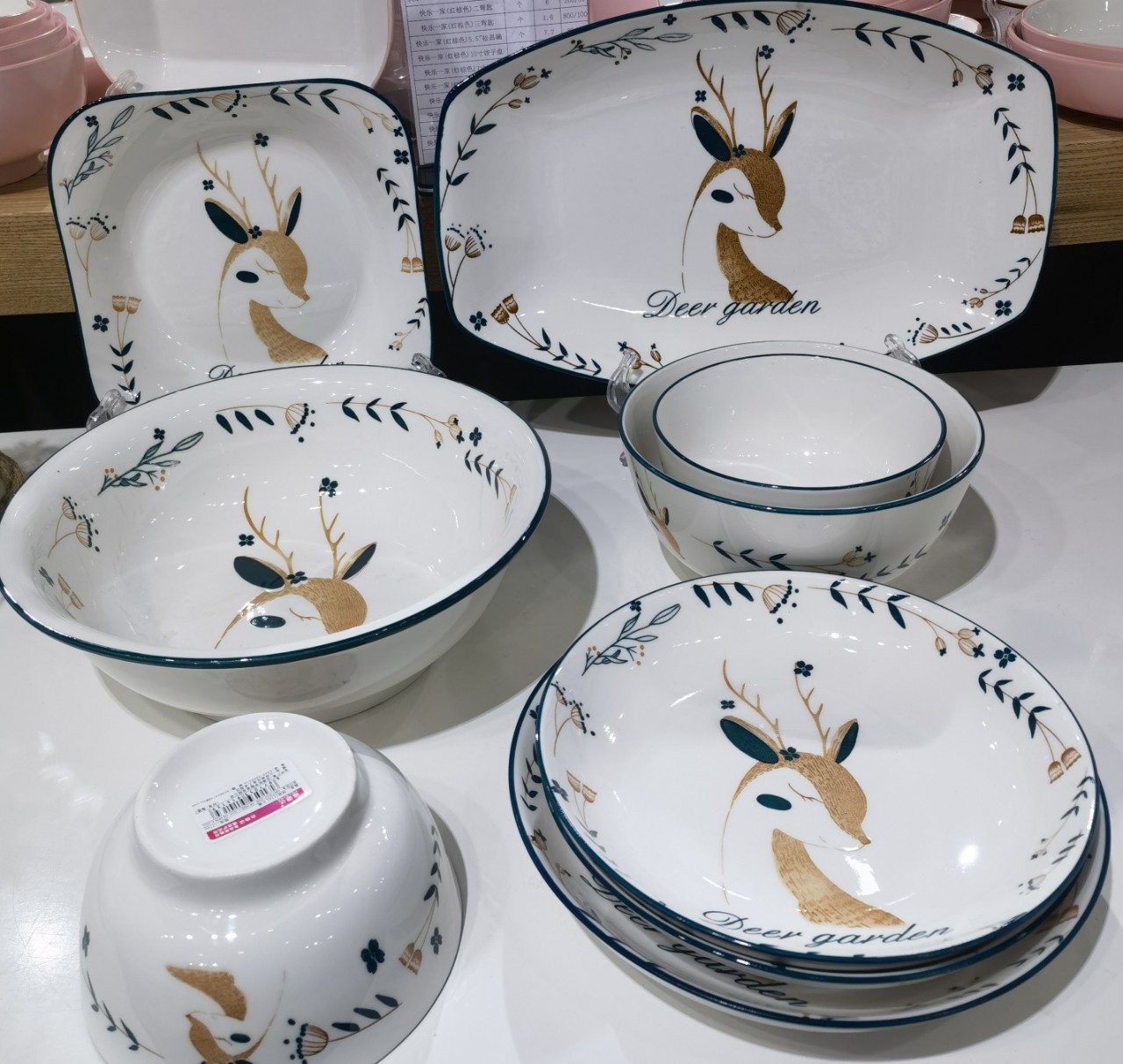 一鹿有你饭碗菜碟两元店日式家用陶瓷餐具碗盘面碗汤碗情侣碗组合
