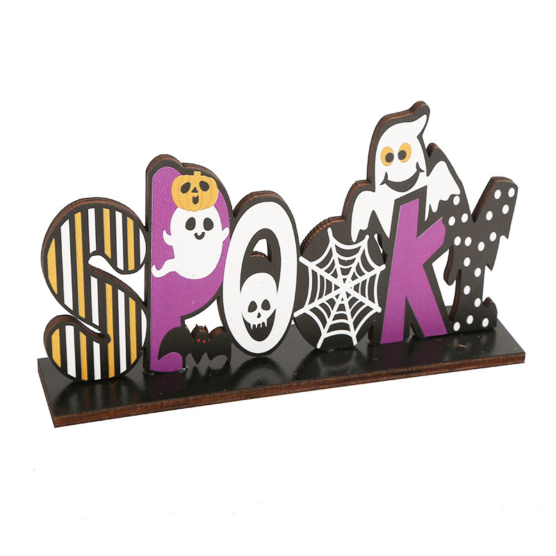 Halloween Decorations Wooden Craft Supplies Props with Base Wooden Letters Pumpkin Desktop Decorations