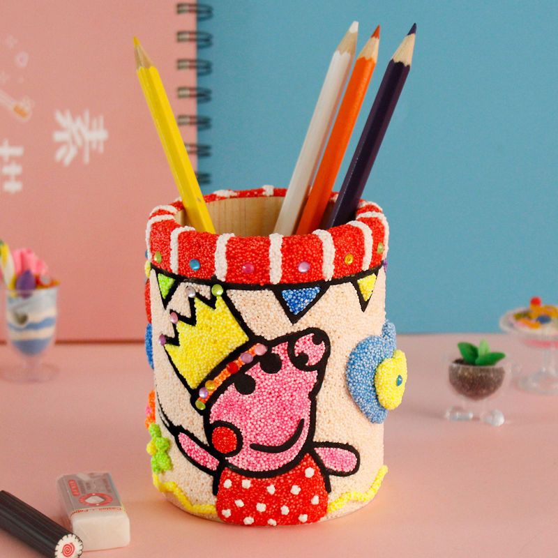 笔筒diy创意雪花泥粘土填色玩具手工制作业上色幼儿园礼物活动