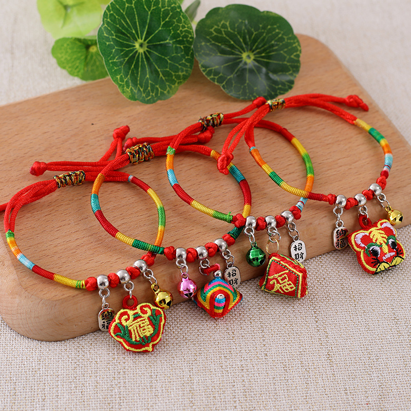 Dragon Boat Festival Colorful Rope Bracelet Handmade Red Rope Woven Hand Strap Children Adult Tiger Head Small Zongzi Bracelet Wholesale