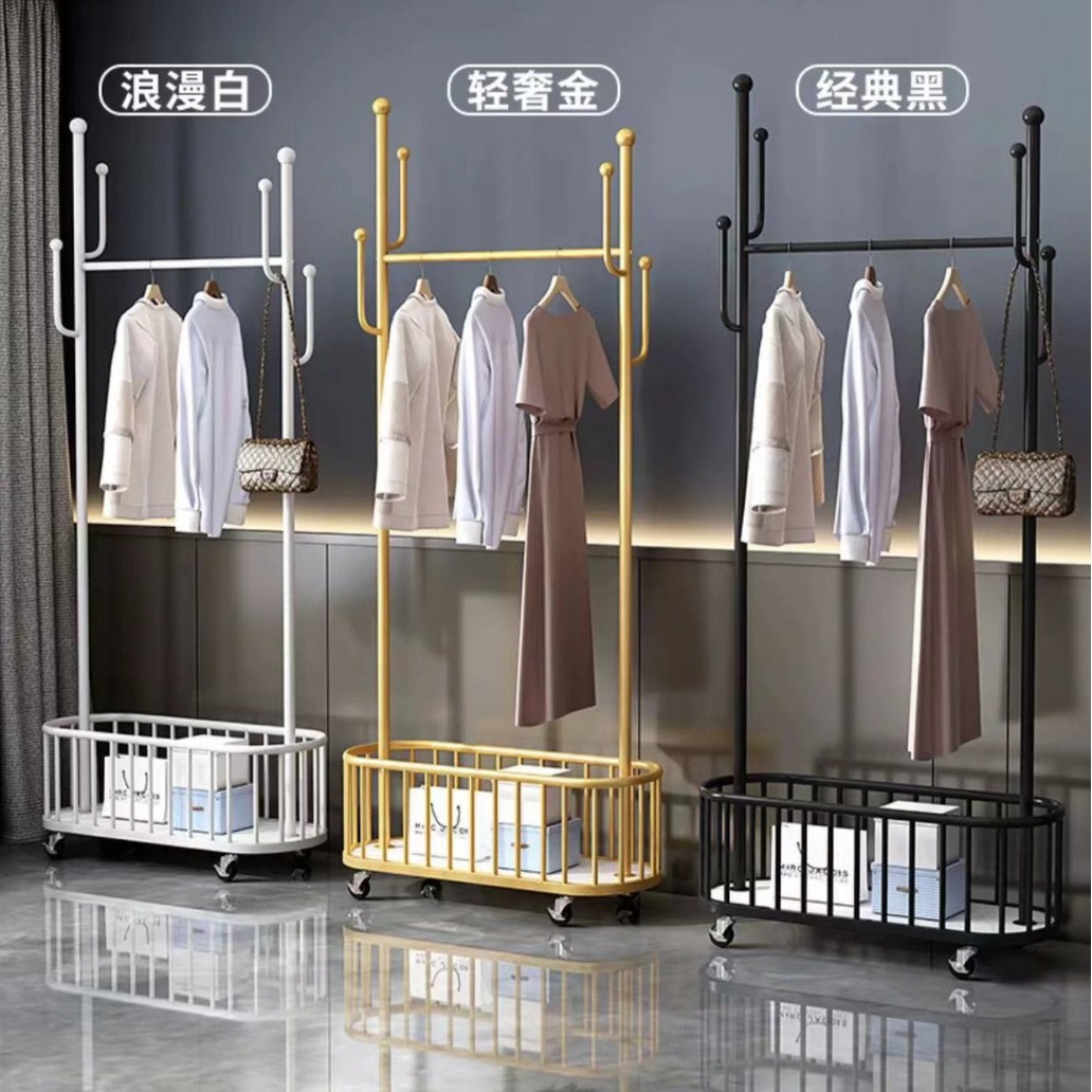 衣帽架落地卧室加厚加粗挂衣架家用带轮可移动挂衣服架子晾衣架子