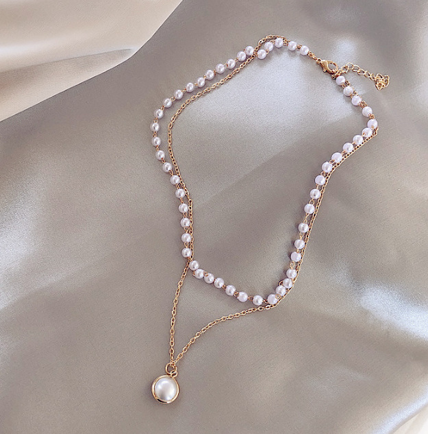 European and American New Fashion Simple Chain Beaded Multi-Layer Necklace Pearl Pendant Necklace