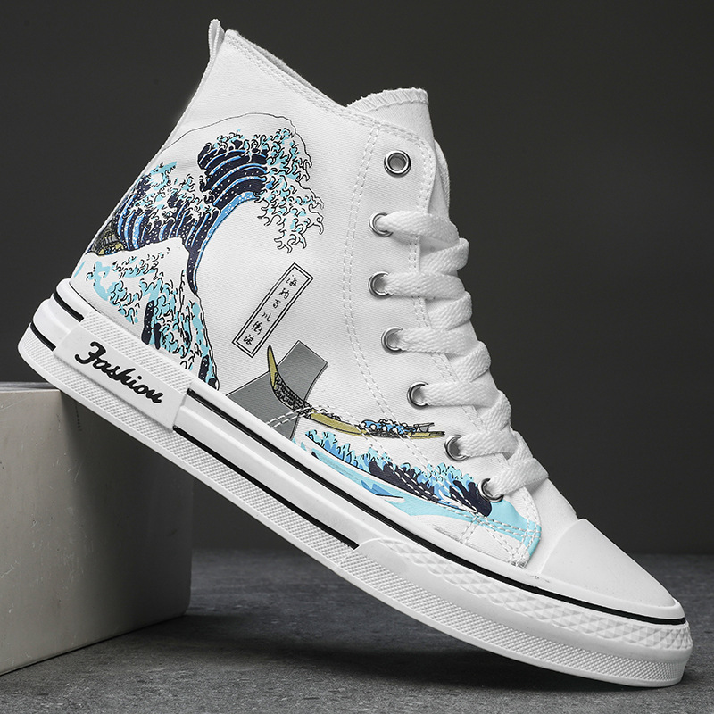 国潮帆布鞋男新款春季潮流百搭高帮休闲平板鞋青少年运动旭恒新品