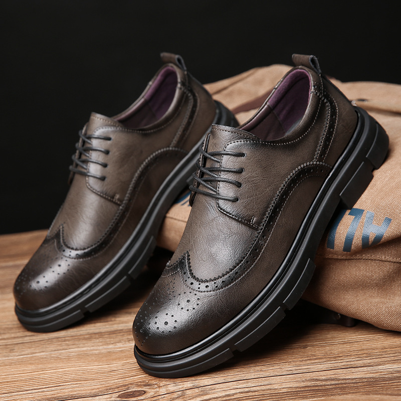 2024春季新品男士布洛克小皮鞋舒适透气低帮工装鞋英伦复古男鞋