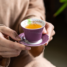 纯手绘紫藤花杯陶瓷茶杯品茗主人杯茶碗单杯陶瓷功夫茶杯茶具批发