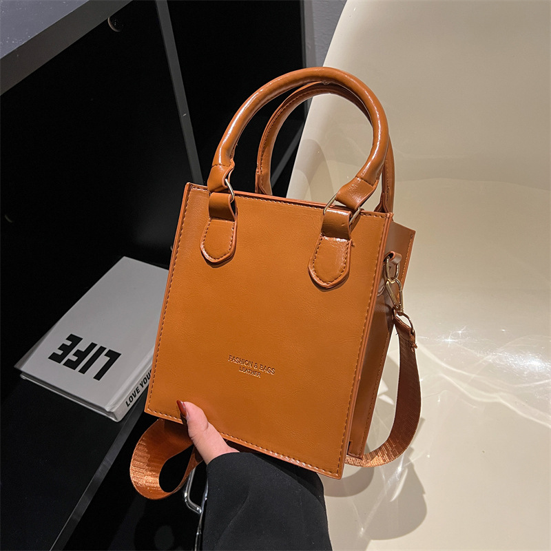 Stylish Bag Women Bags2022 Texture Solid Color Portable Small Square Bag Casual All-Matching Wide Shoulder Strap Shoulder Messenger Bag
