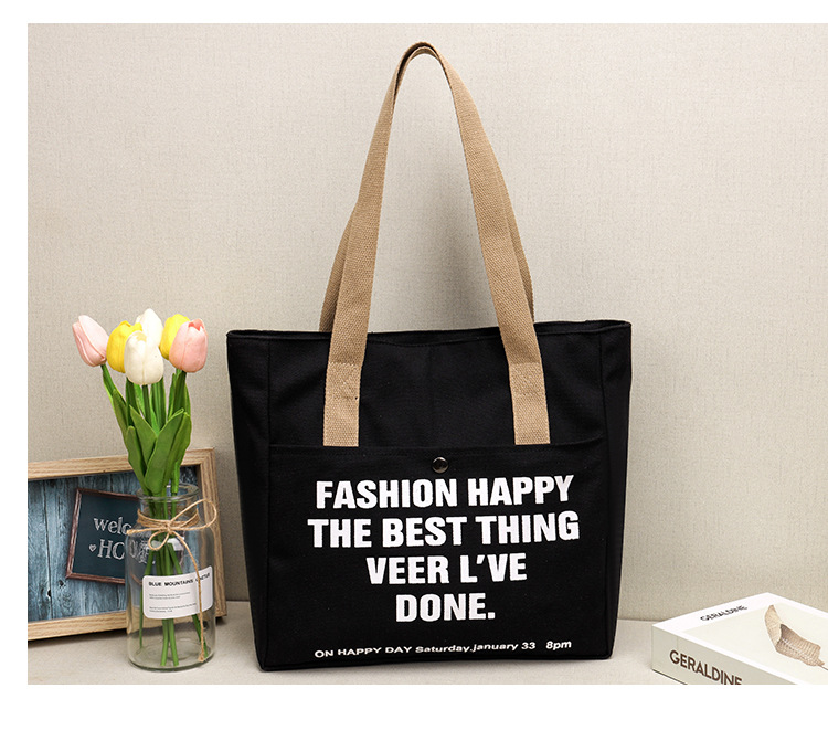 Trendy Women's Shoulder Bag Autumn New Simple Casual Letter Tote Bag Large Capacity Commuter Canvas Handbag