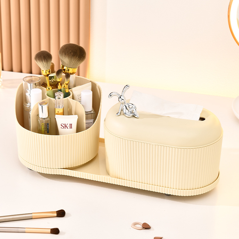 Rotating Tissue Box Makeup Storage Bucket Living Room Multi-Functional Desktop Paper Extraction Box Makeup Brush Holder Pen Holder