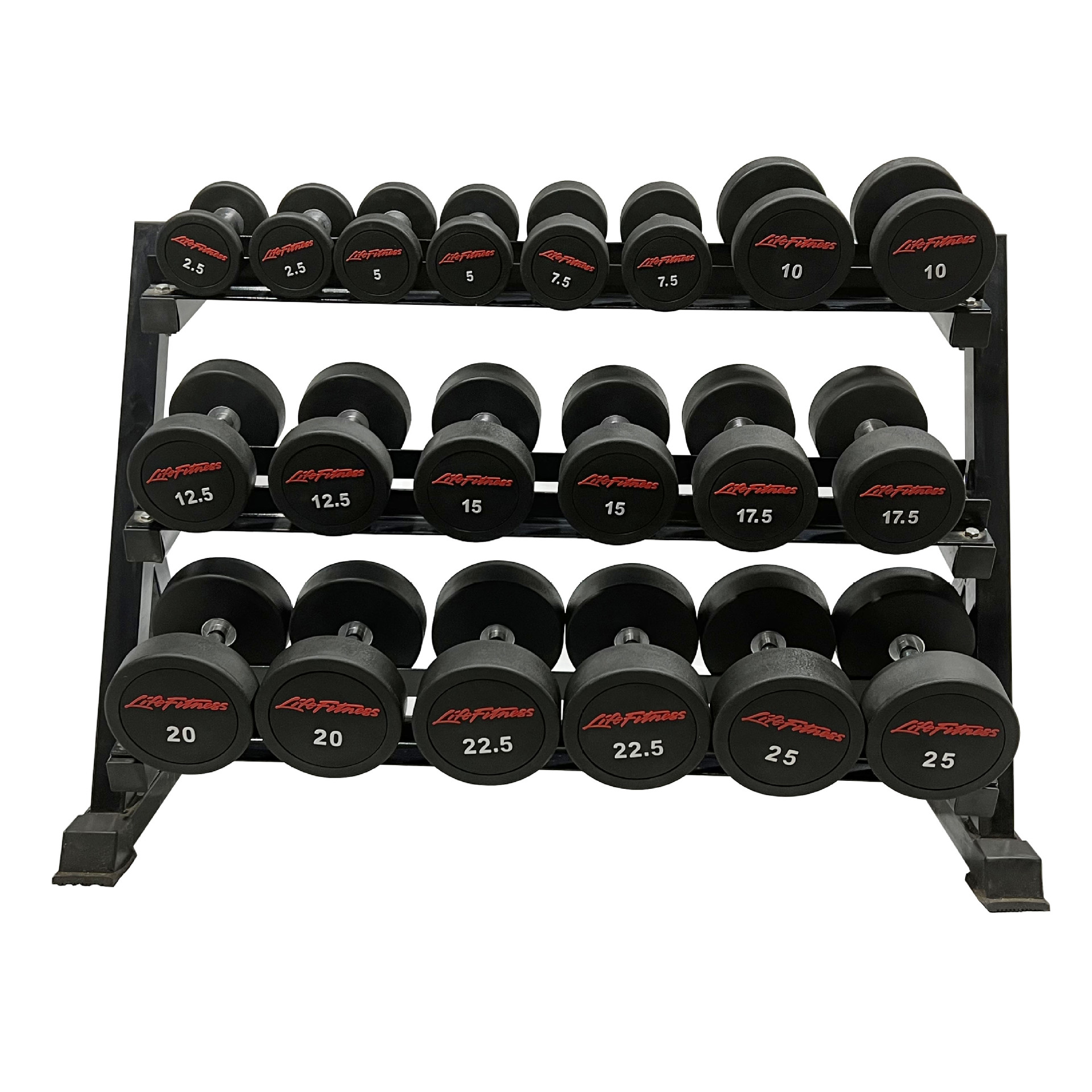 批发健身房商用圆头哑铃套装钢制内芯架子组合十对包胶圆钢哑铃