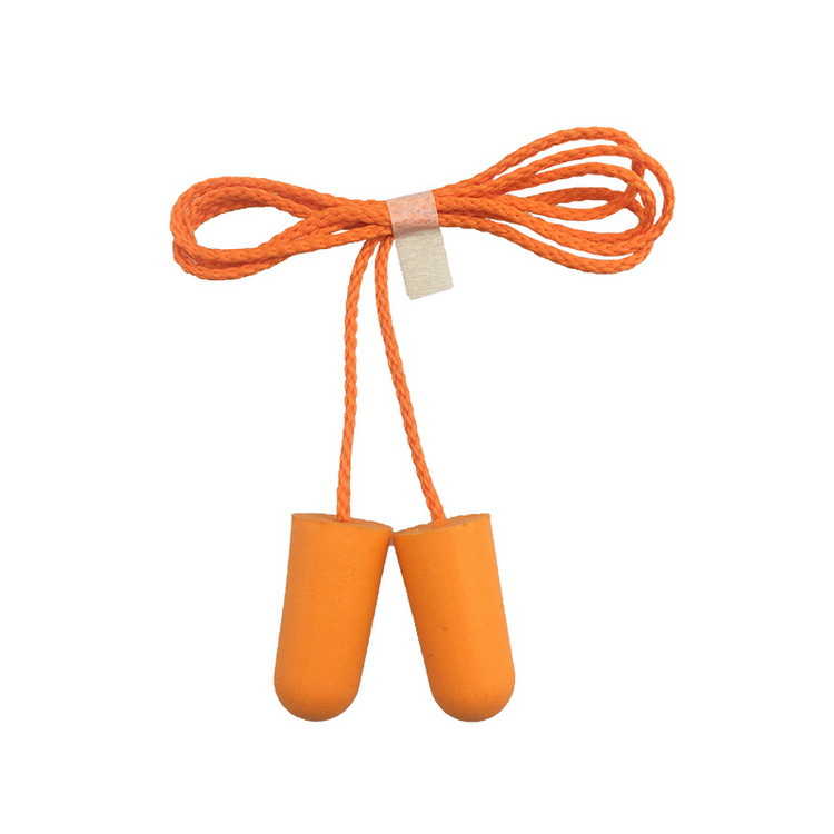 劳保防护耳塞子弹型pu发泡海绵耳塞带棉绳防噪音降噪听力防护睡眠