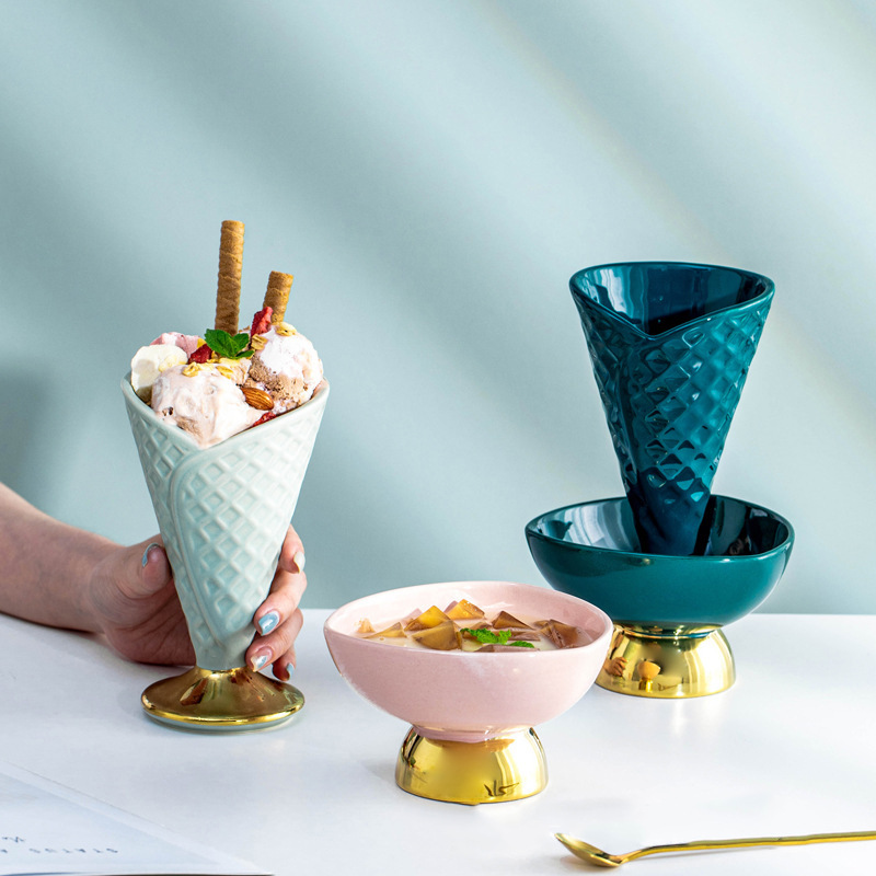 Creative Trending Ins Ceramic Ice Cream Cup High Leg Dessert Bowl Restaurant Ice Cream Cup Sugar Water Bowl Yogurt Bowl Tableware