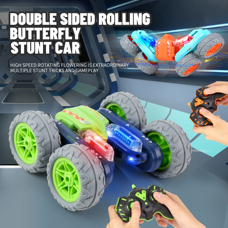 Flowering Remote Control Car Light Music Deformation Rotating Double-Sided Climbing Tilting Stunt Car Children's Car Toy