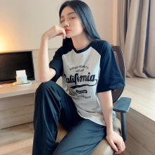 夏季新款短袖学生套装睡衣休闲运动外穿圆领t恤套头带胸垫家居服