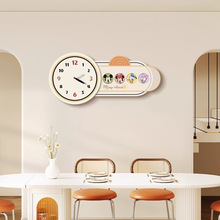 奶油风米奇餐厅装饰画创意钟表挂钟客厅儿童卡通免打孔时钟挂墙