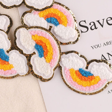 跨境亚马逊新款绣花标彩虹毛巾绣补丁贴百搭布鞋帽衣帽补贴