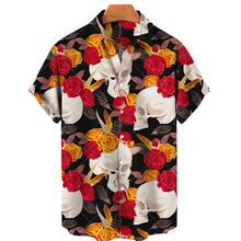 新款跨境夏威夷衬衫3D印花骷髅印花休闲宽松衬衫夏威夷男衬衫FD