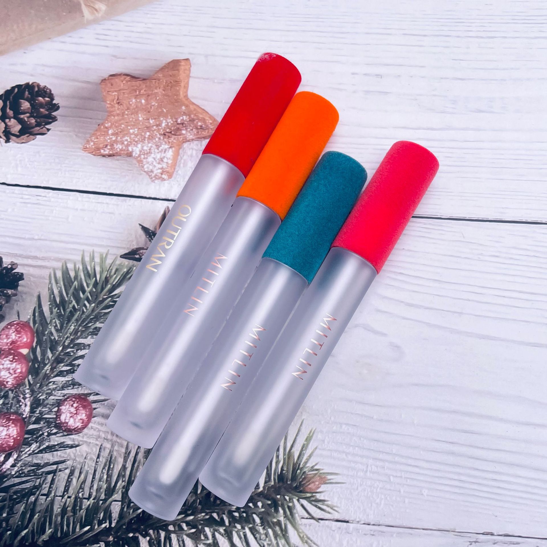 圆管唇彩管全透明唇釉管植绒petg材质彩妆厂家直供