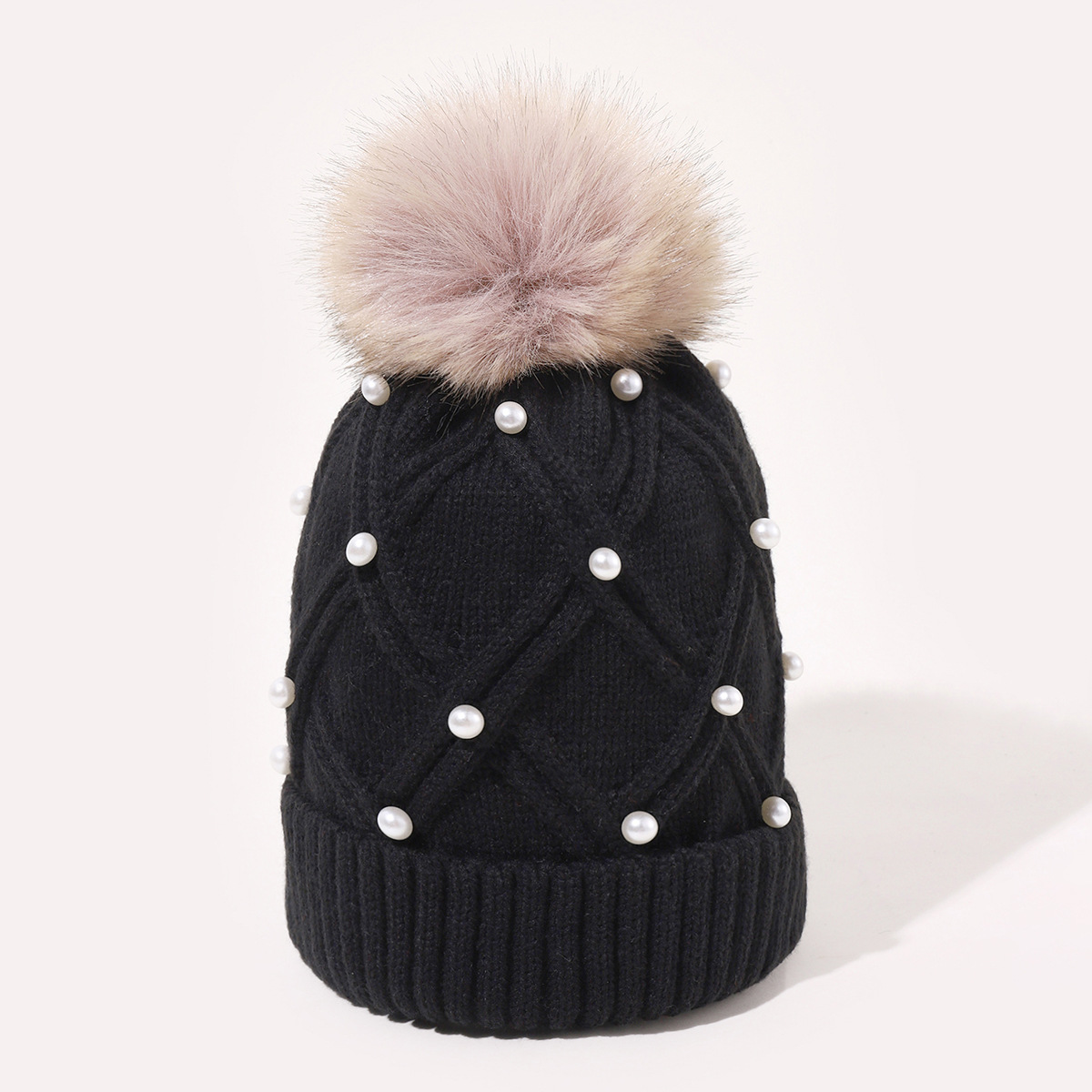 New Women's Woolen Knitted Hat Korean Style Autumn and Winter Warm Fluffy Ball Cap Thickened All-Matching Face Slimming Travel Hat Wholesale