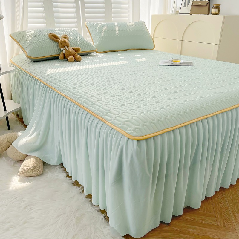 Bed Skirt Latex Three-Piece Set of Summer Sleeping Mat Foldable Printing Cool Silk Fabric Cooling Mattress Ice Silk Gift Mat Group Purchase Wholesale