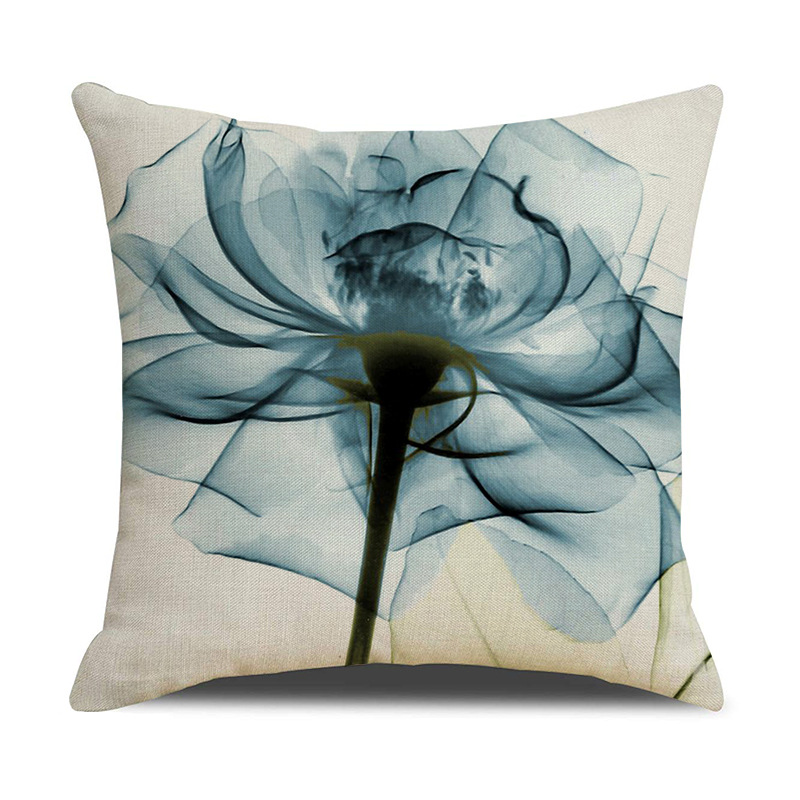 Amazon Pillow Nordic Instagram Style Flower Blue Pattern Pillow Cover Linen Sofa Cushion Bedside Cushion