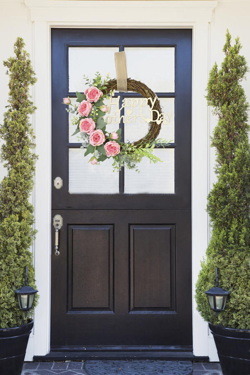 跨境专供 母亲节仿真花环门饰春夏季牡丹花环壁挂件婚礼节日装饰