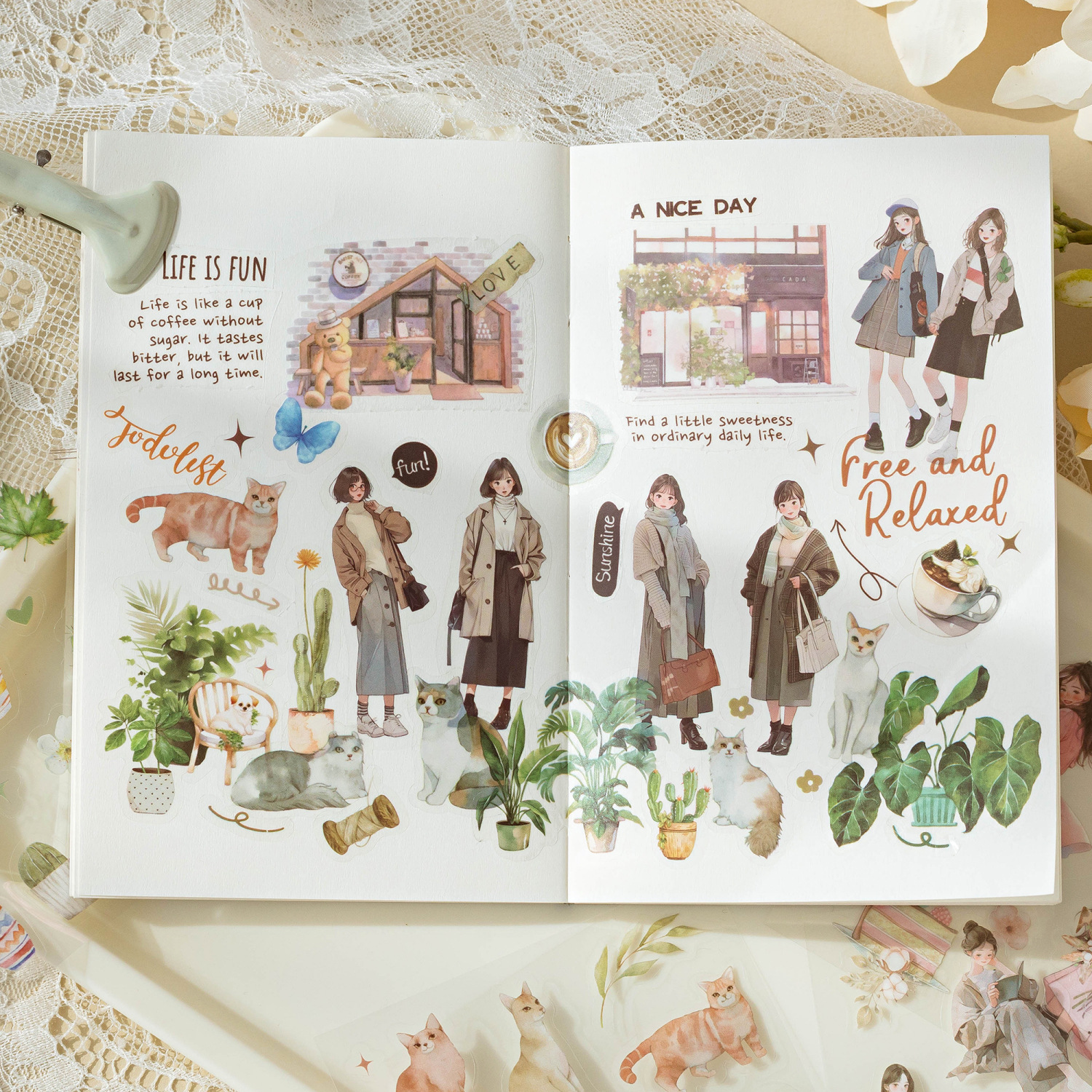 陌墨pet贴纸套装 漫游美好系列 手帐diy装饰拼贴打底素材装饰6款