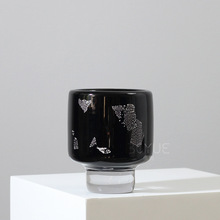 现代简约轻奢创意高脚黑色银箔琉璃花瓶客厅书房特色工艺品装饰品