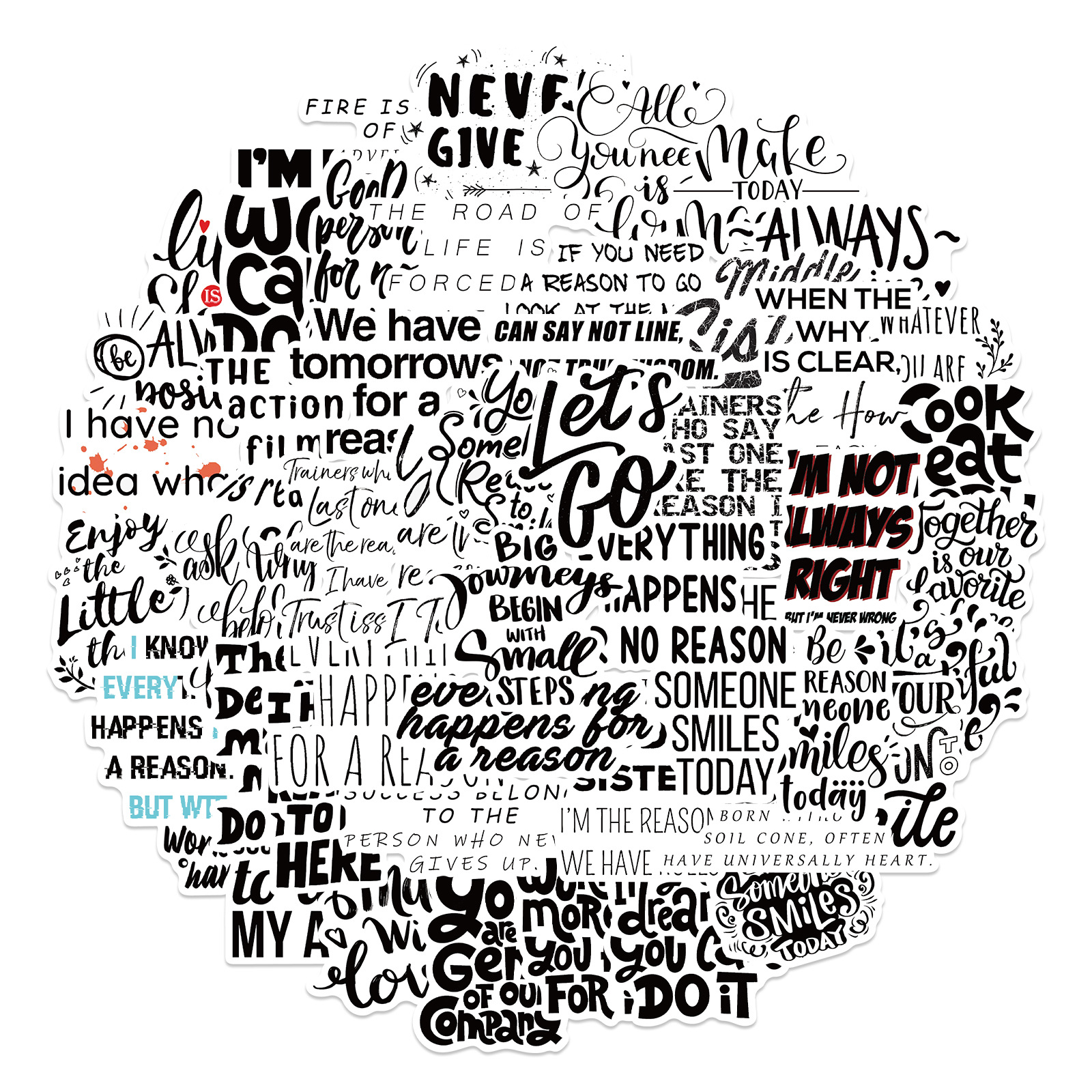 50张黑白励志文字贴纸个性装饰行李箱笔记本防水吉他可移不重复贴