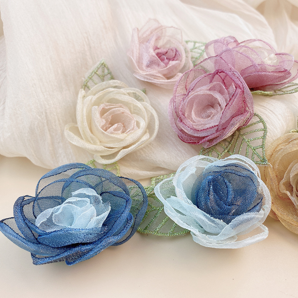 衣服裙子礼服婚纱摄影拍照汉服鞋花立体欧根纱双色花朵 胸花材料